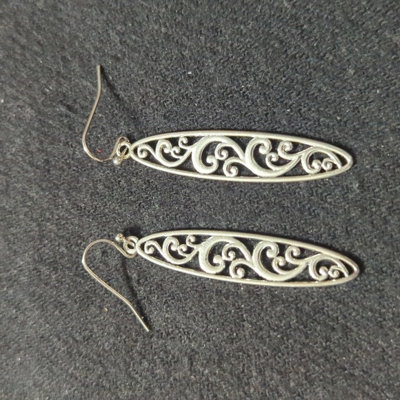 Silver Tone Elongated Oval Filagree Statement Earrings - Picture 1 of 3
